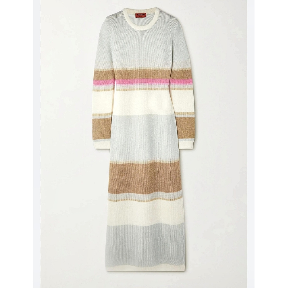 Missoni Colorblock Metallic Stripe Ribbed Cashmere Sweater Dress - Picture 2 of 14